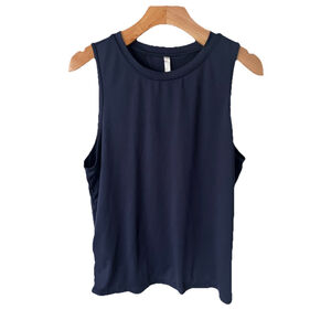 Fabletics Blake Open Back Tank Top Womens Size L 10 Navy Blue Stretch Wicking